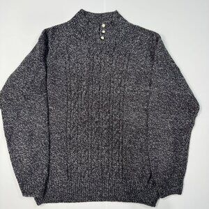 Karen Scott Sweater Petite M Womens Pullover Cable-Knit Marled Black